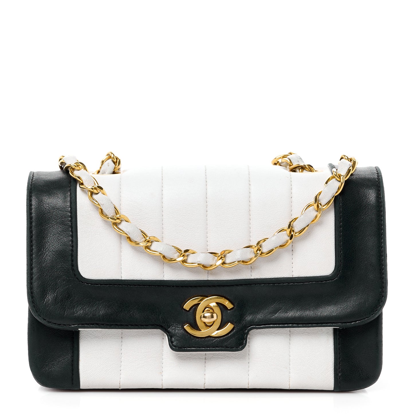 Lambskin Vertical Quilt Mini Flap Black White