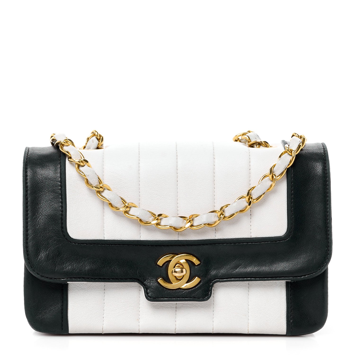 Chanel Lambskin Vertical Quilt Mini Flap Black White 1 of 18