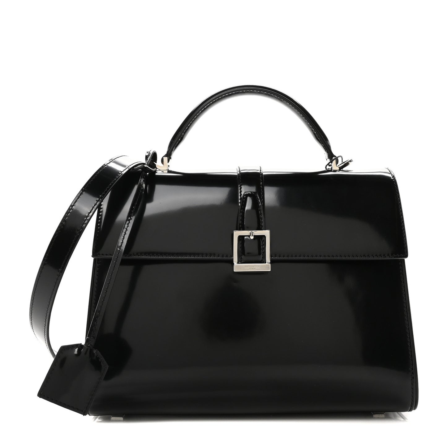 Shiny Calfskin Le Fermoir Top Handle Bag Small Black