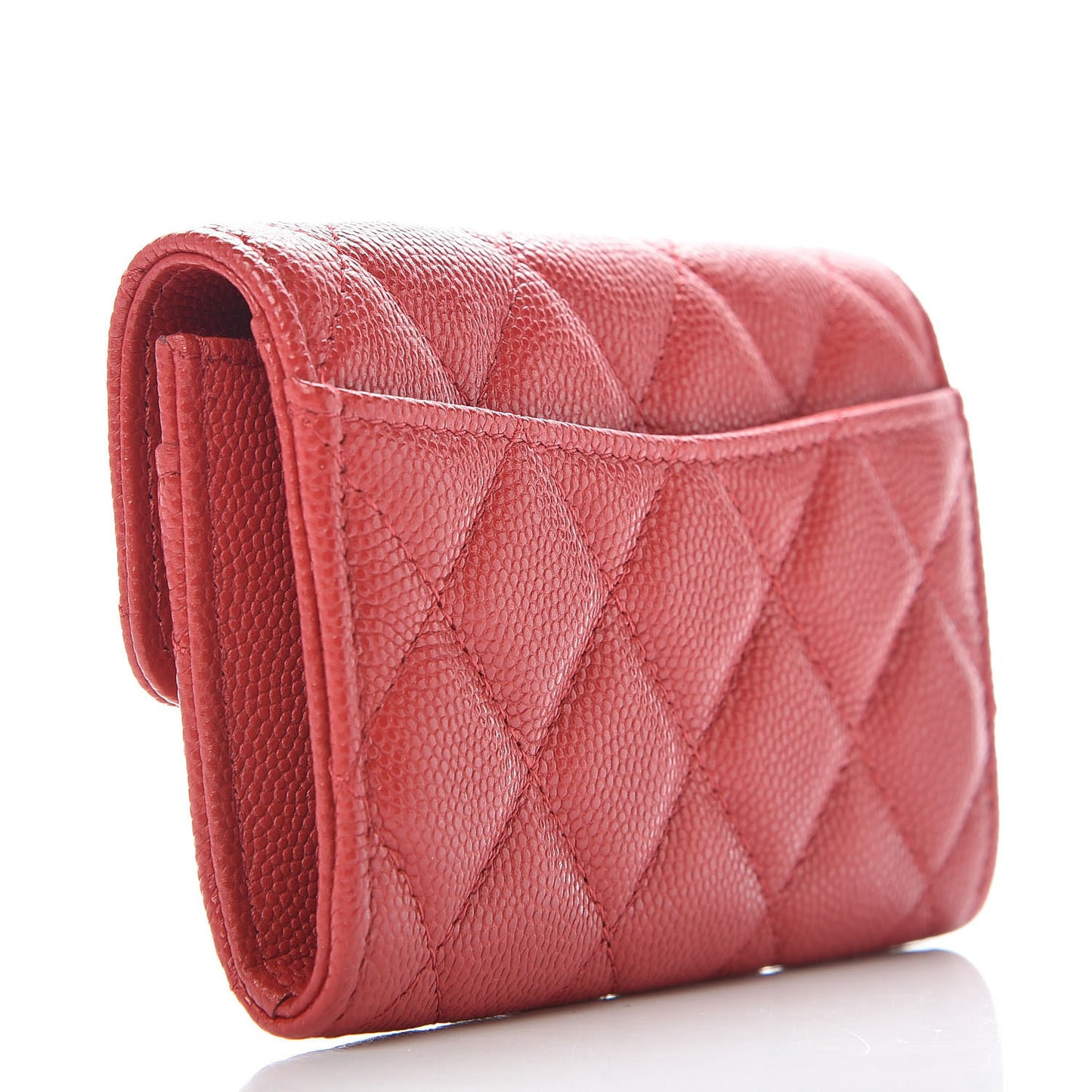 Caviar Quilted Flap Card Holder Wallet Red
