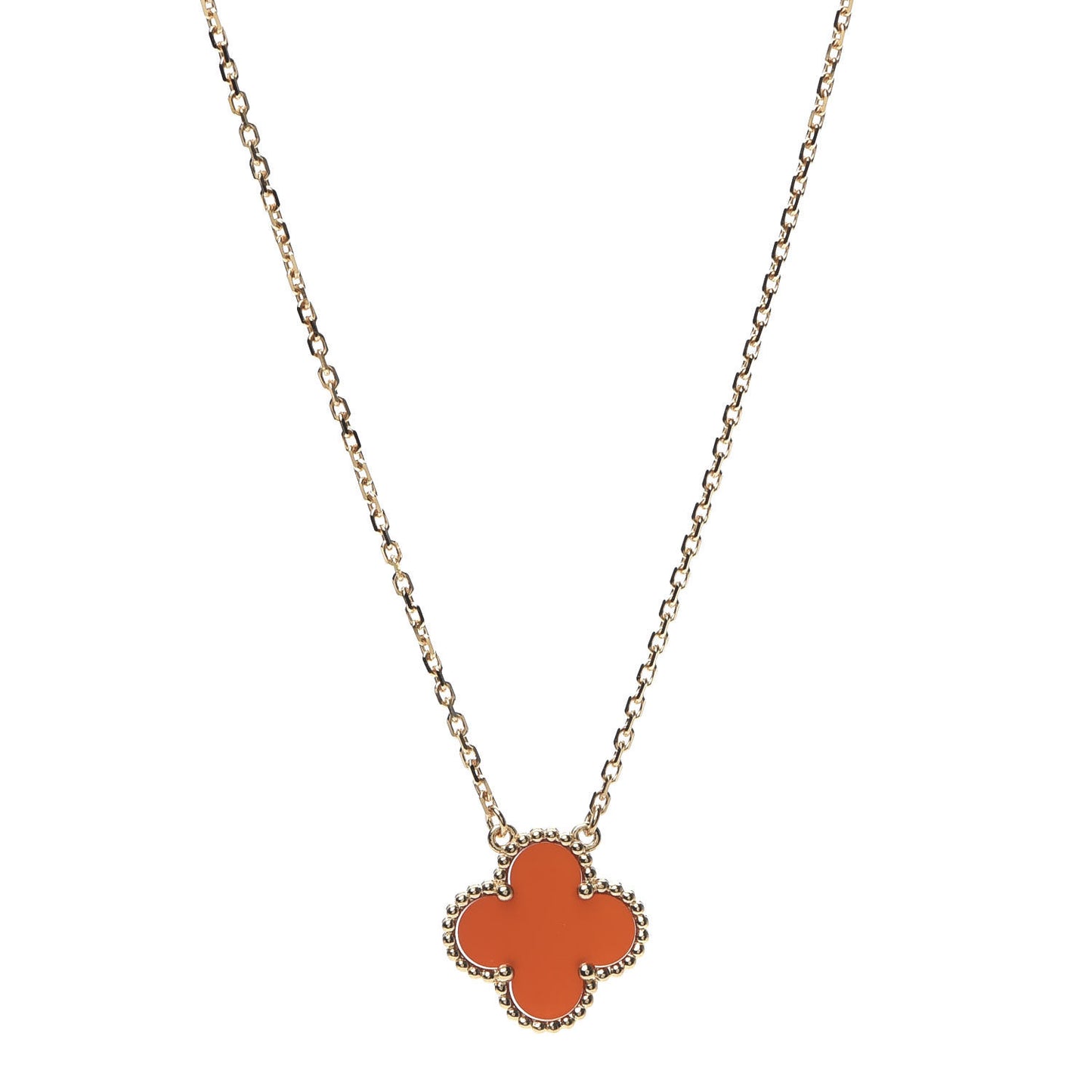 18K Yellow Gold Carnelian Vintage Alhambra Pendant Necklace
