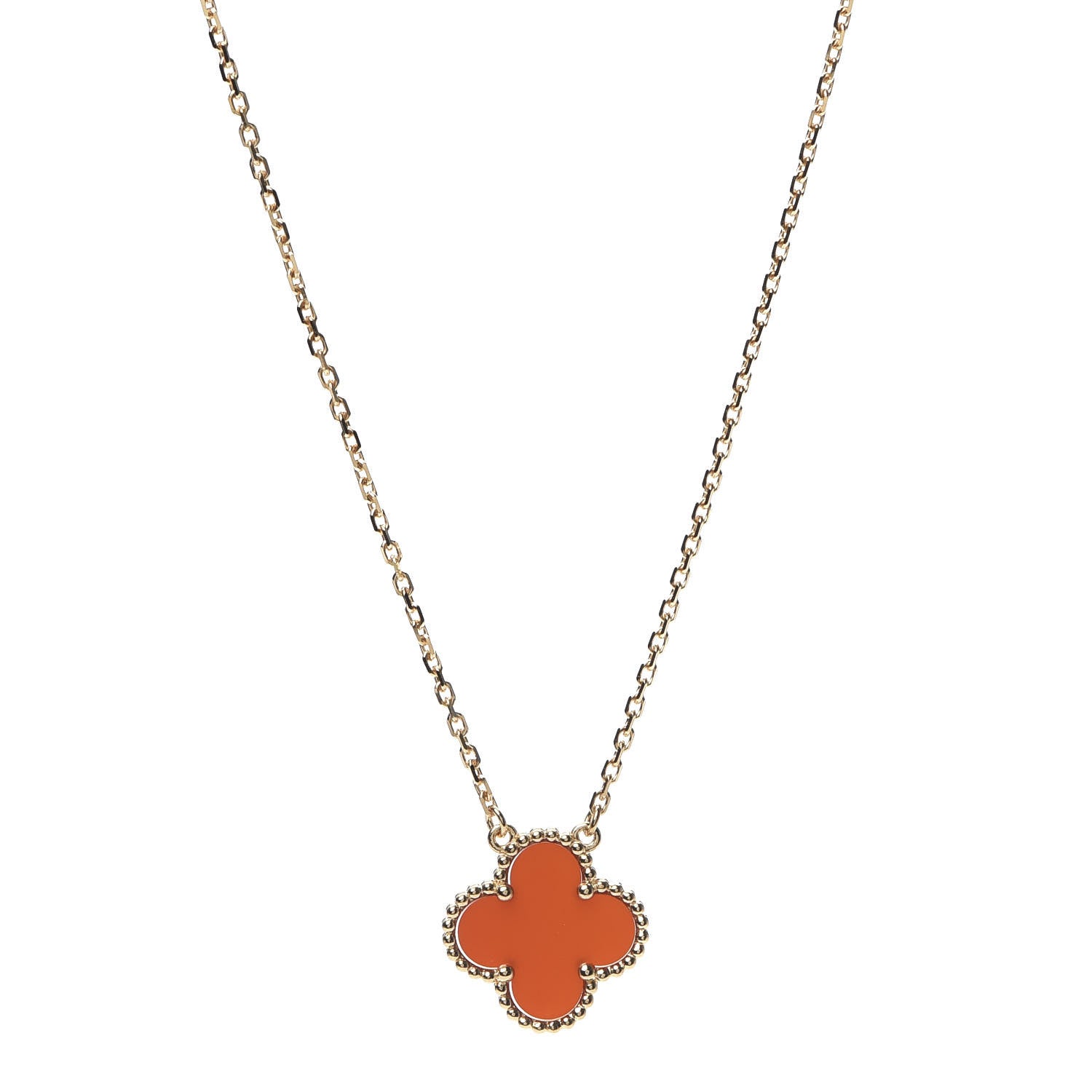 Van Cleef & Arpels 18K Yellow Gold Carnelian Vintage Alhambra Pendant Necklace 1 of 8