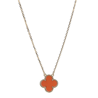 Van Cleef & Arpels 18K Yellow Gold Carnelian Vintage Alhambra Pendant Necklace 1 of 8