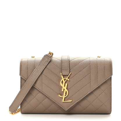 Saint Laurent Grain De Poudre Textured Mixed Matelasse Triquilt Small Monogram Satchel Taupe 1 of 9