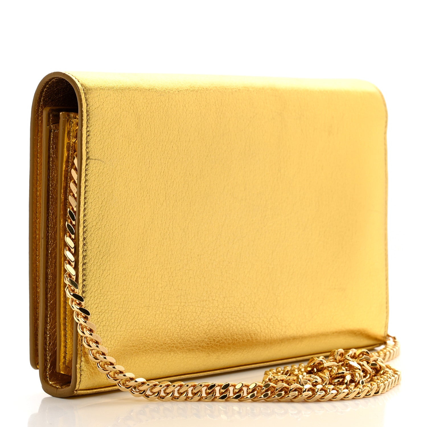 Saint Laurent Metallic Calfskin Monogram Chain Wallet Gold 3 of 11
