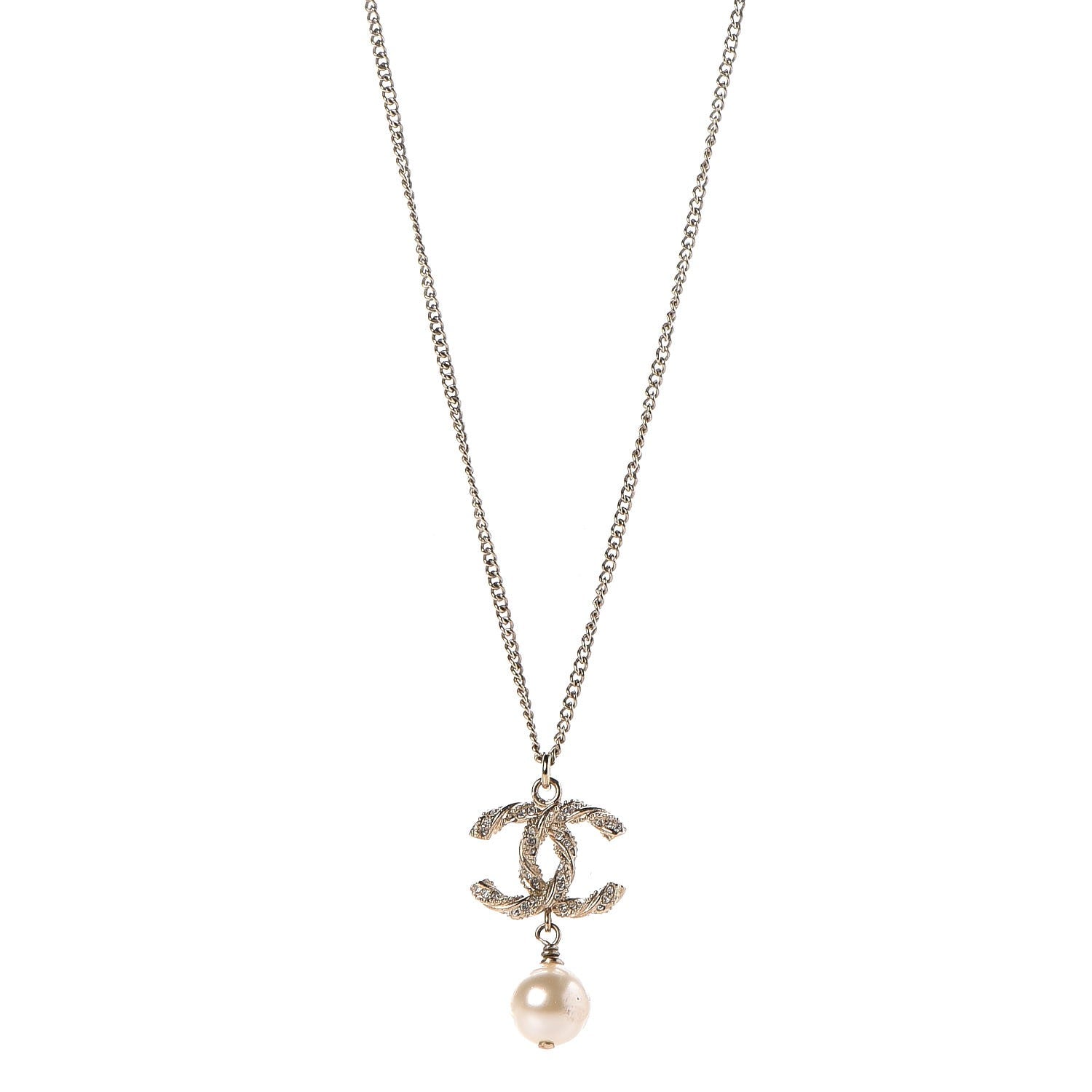 Chanel Pearl Crystal Twisted CC Drop Necklace Gold 1 of 5