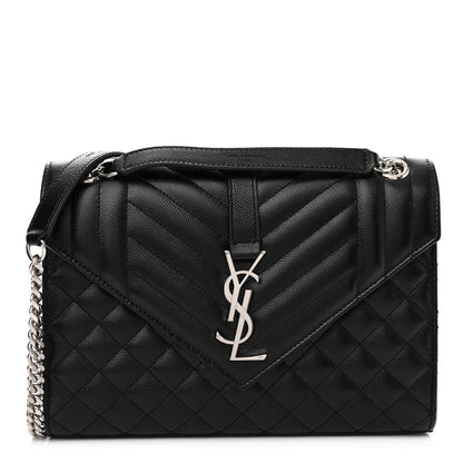 Saint Laurent Grain De Poudre Textured Mixed Matelasse Triquilt Medium Monogram Satchel Black 1 of 11
