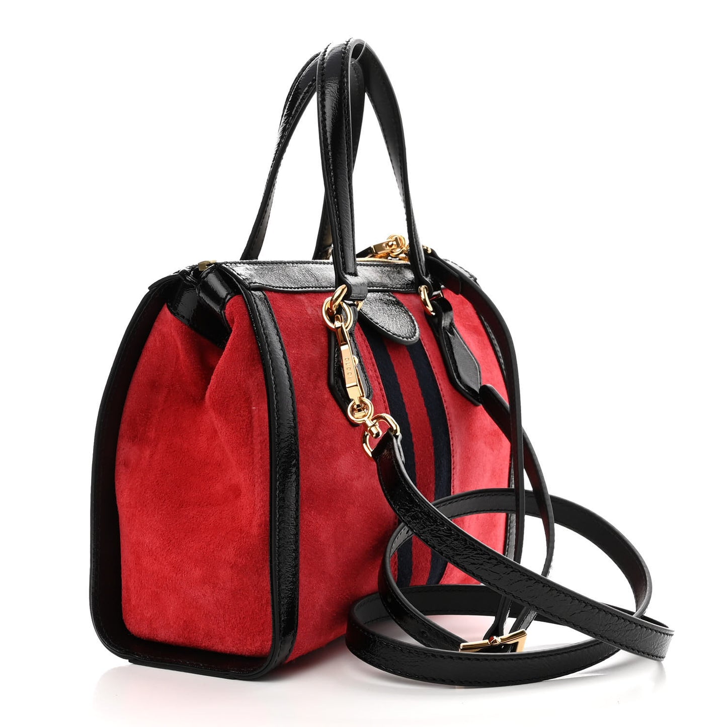 Suede Patent GG Web Small Ophidia Tote Bag Red