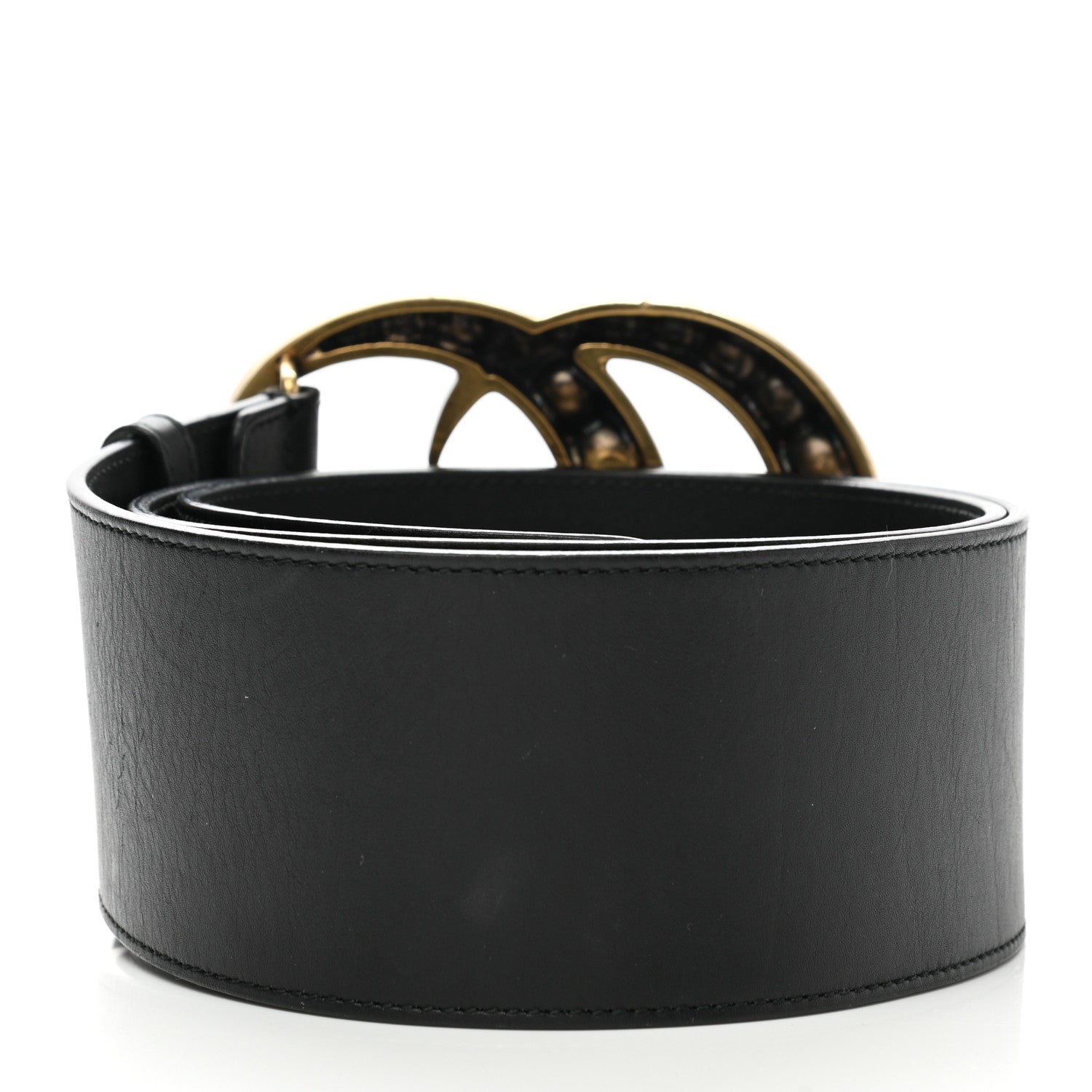 Gucci Moon Calfskin Pearl Double G 70mm Belt 100 40 Black Cream 2 of 8