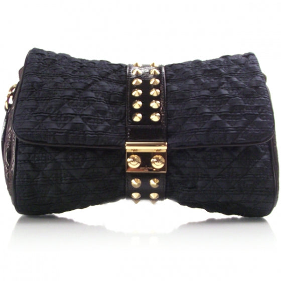 Satin Quilted Monogram Coquette Pochette Navy