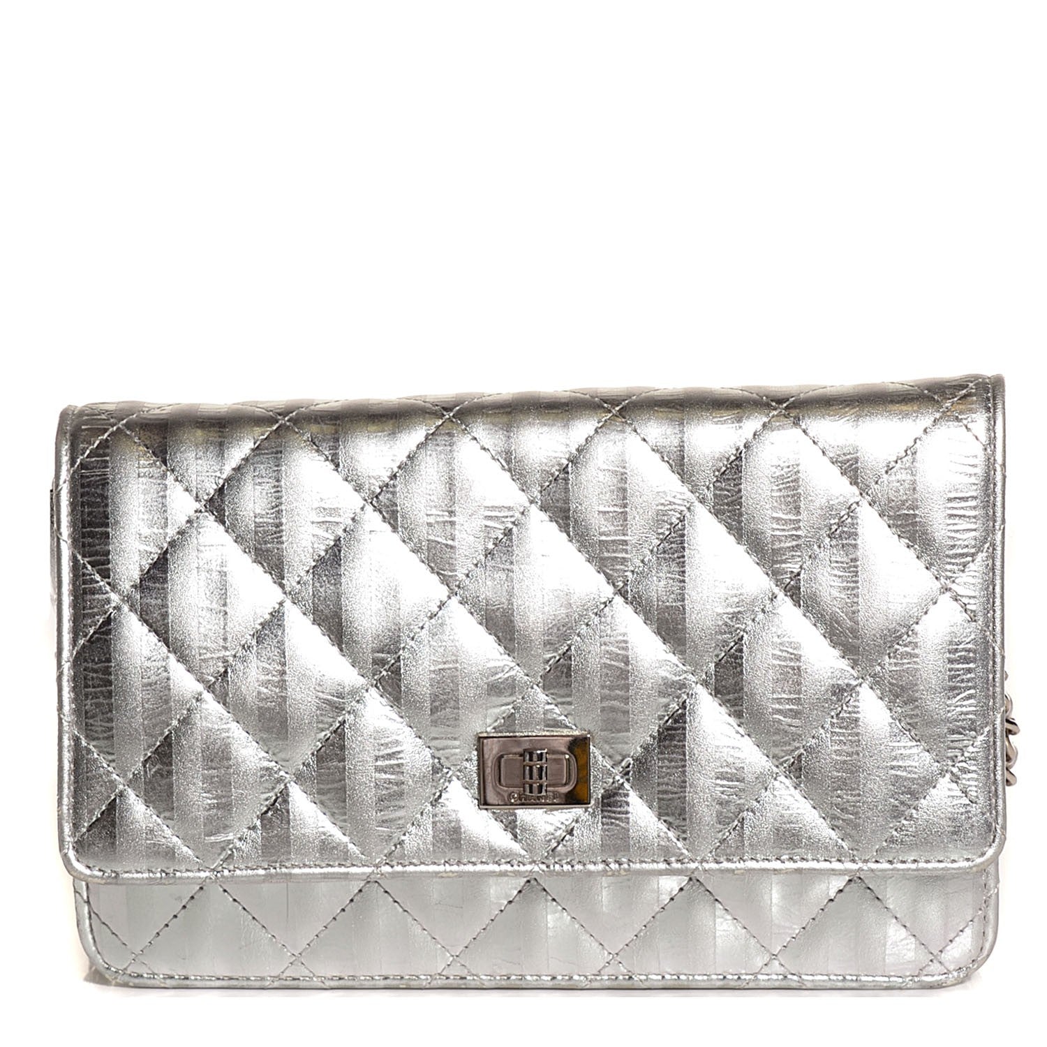 Chanel Metallic Aged Calfskin Striped Reissue Wallet On Chain WOC Silver 1 of 9