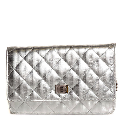 Chanel Metallic Aged Calfskin Striped Reissue Wallet On Chain WOC Silver 1 of 9