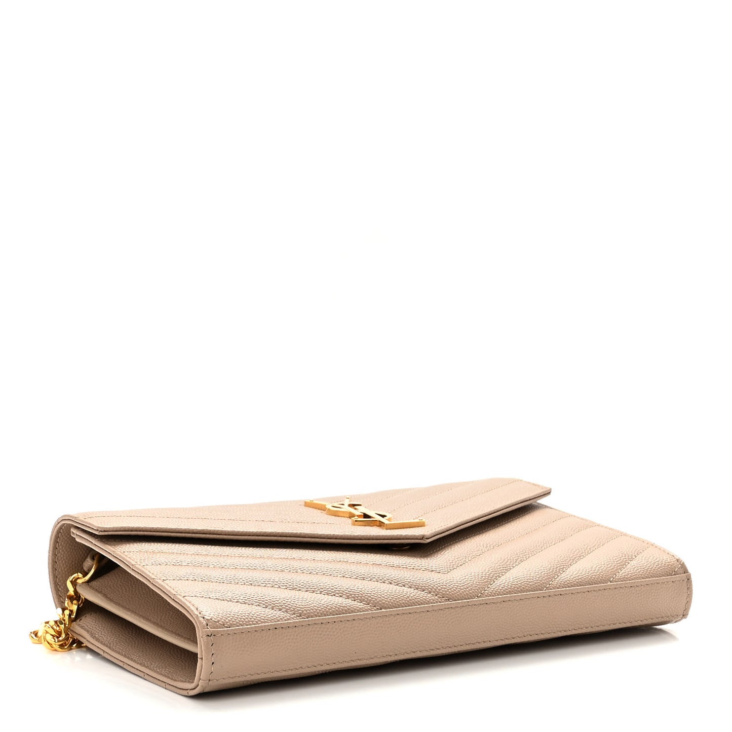 Grain De Poudre Matelasse Chevron Monogram Chain Wallet Nude Powder