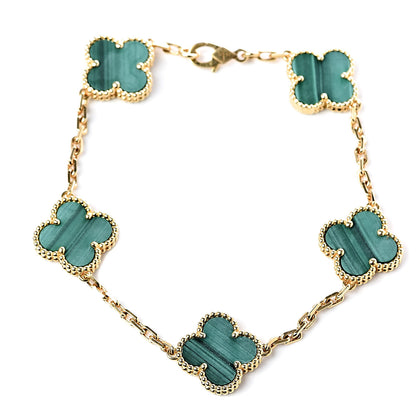 Van Cleef & Arpels 18K Yellow Gold Malachite 5 Motifs Vintage Alhambra Bracelet 1 of 6