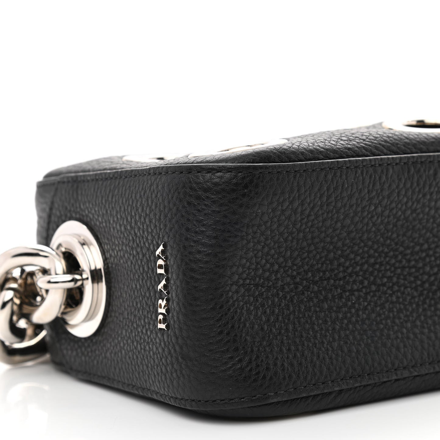 Vitello Daino Grommet Chain Satchel Bag Black