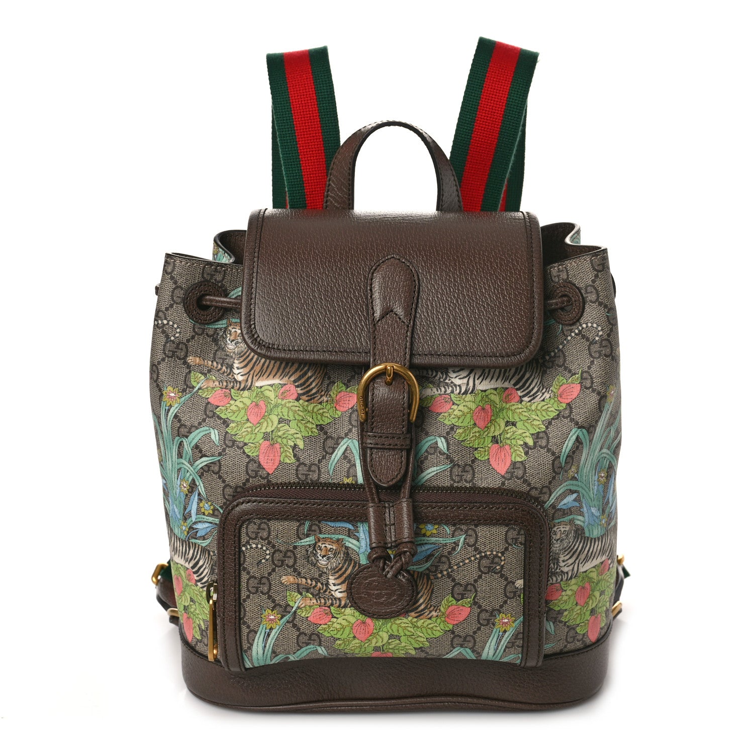 Gucci GG Supreme Monogram Textured Dollar Calfskin Tiger Savanah Retro Interlocking G Buckle Backpack Beige Ebony Multicolor New Acero 1 of 8
