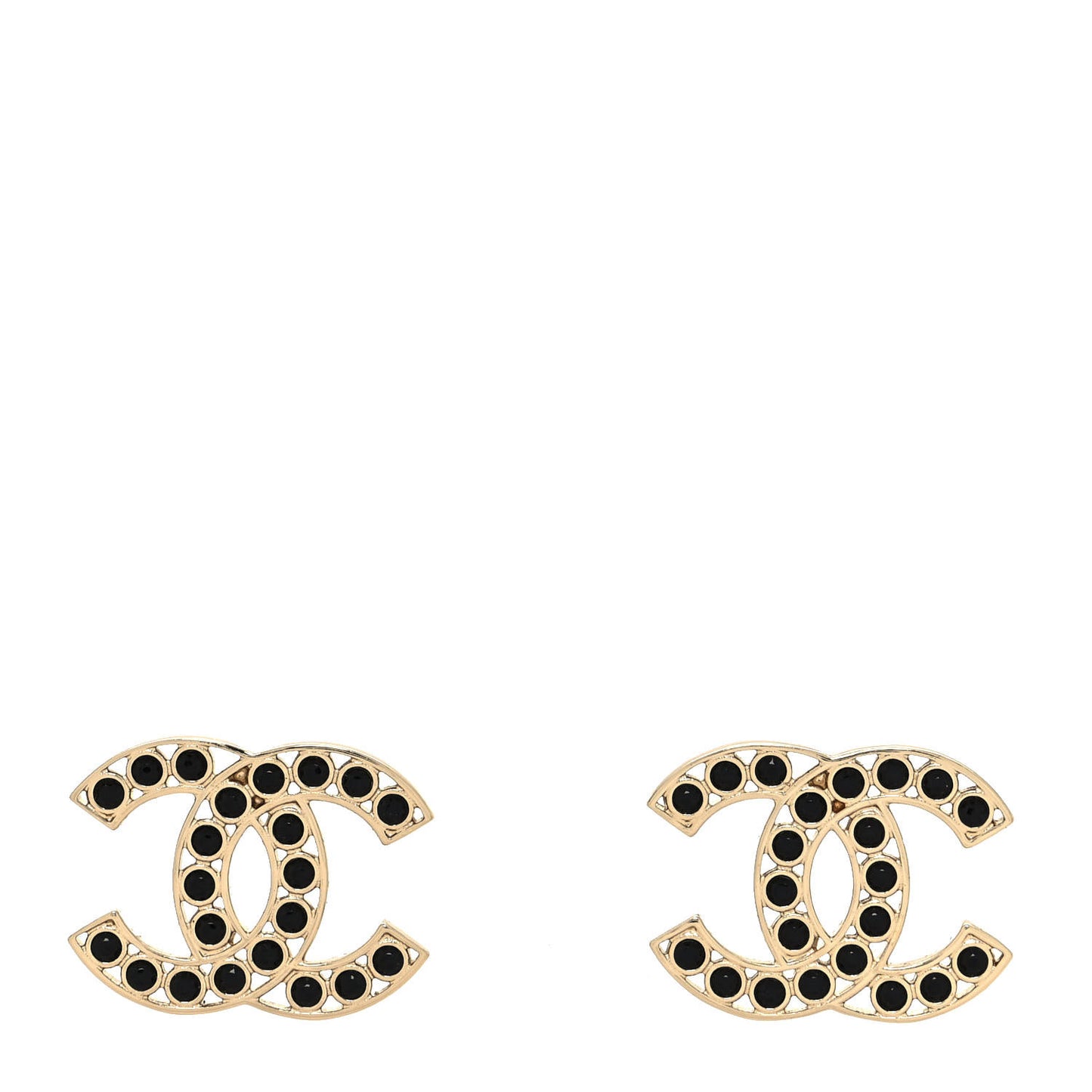Large Strass Crystal CC Earrings Black Gold