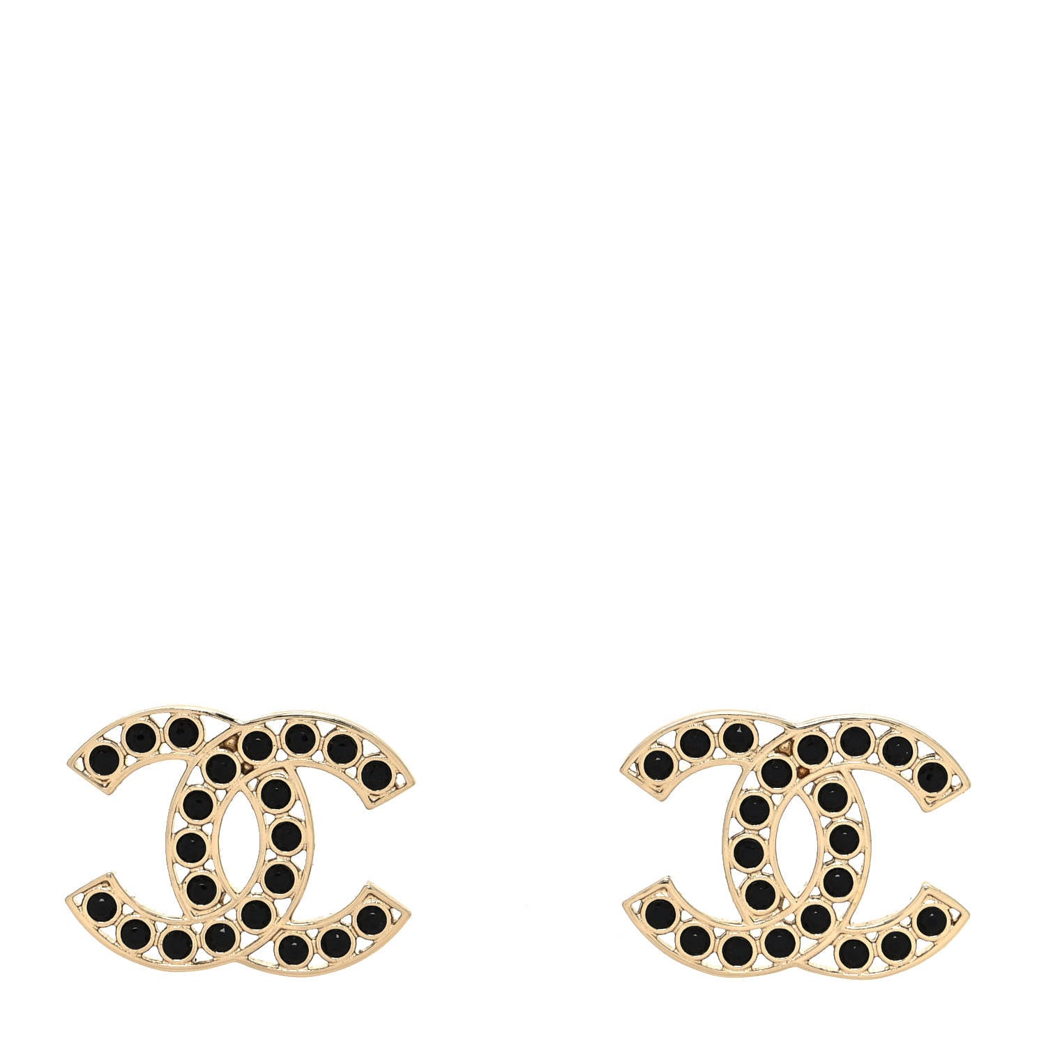Chanel Large Strass Crystal CC Earrings Black Gold 1 of 4