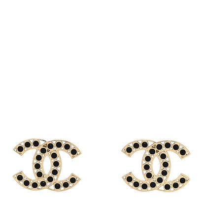 Chanel Large Strass Crystal CC Earrings Black Gold 1 of 4