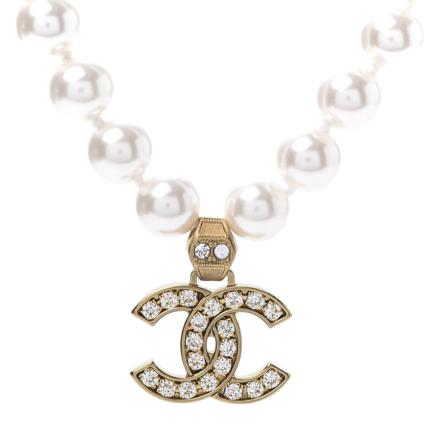 Pearl Crystal CC Short Necklace Gold
