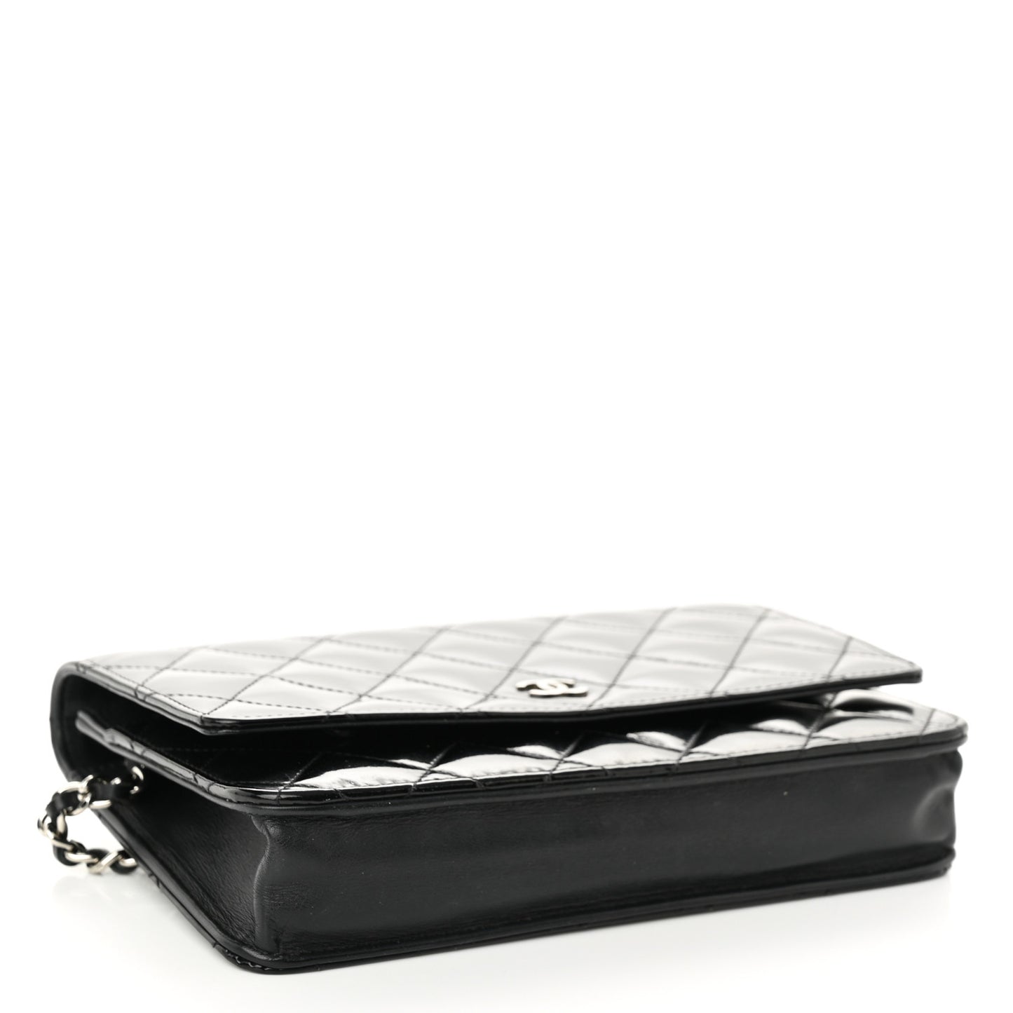 Patent Quilted Wallet On Chain WOC Black