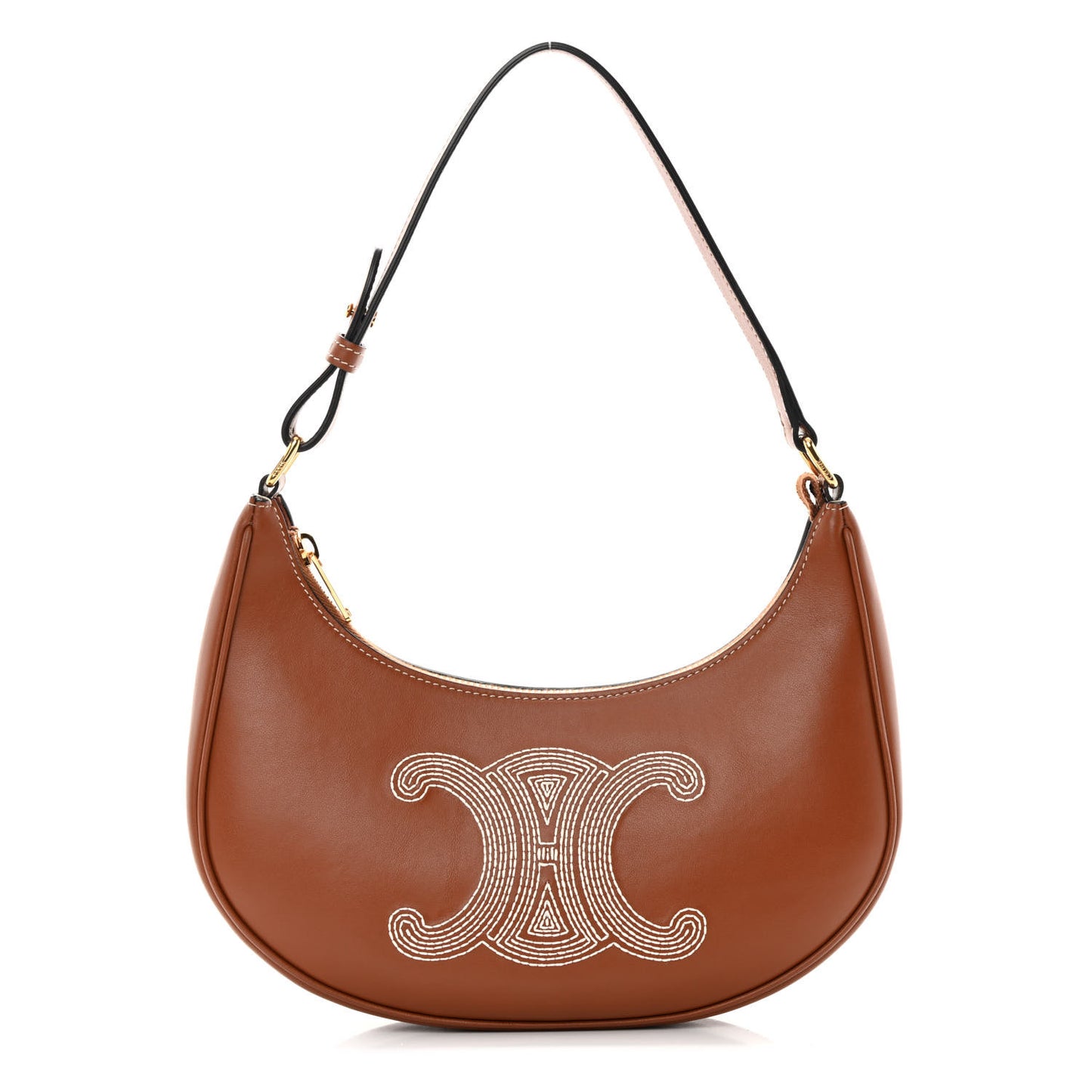 Smooth Calfskin Triomphe Embroidered Ava Shoulder Bag Tan