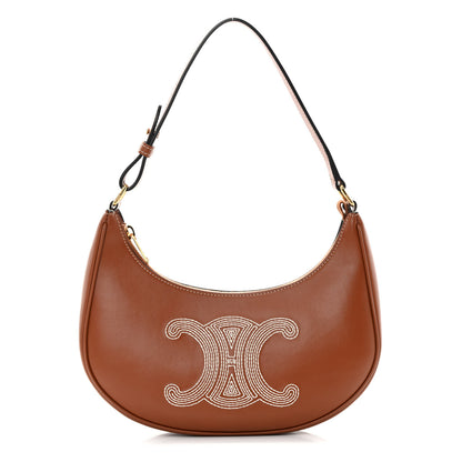 Celine Smooth Calfskin Triomphe Embroidered Ava Shoulder Bag Tan 1 of 12