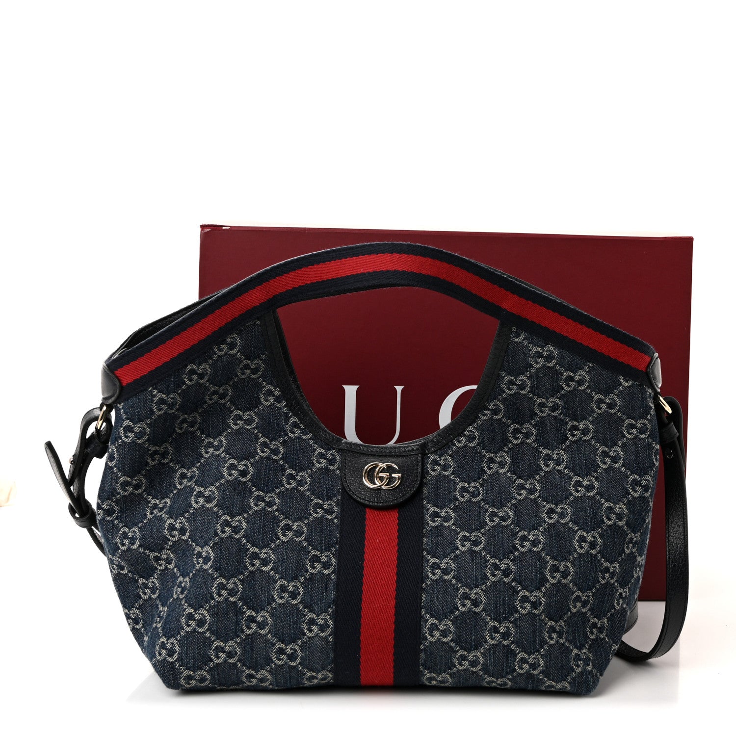 Gucci Denim GG Monogram Web Small Giglio Tote Blue White 11 of 11