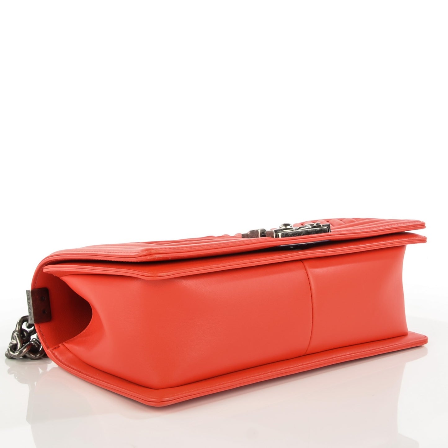 Wrinkled Lambskin Chevron Quilted Medium Boy Flap Orange