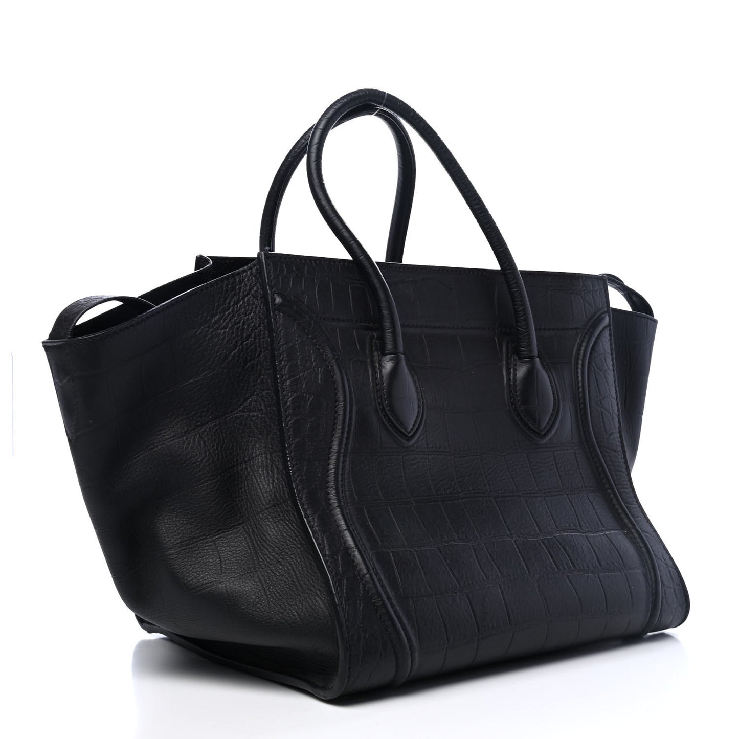 Crocodile Embossed Calfskin Large Phantom Luggage Black