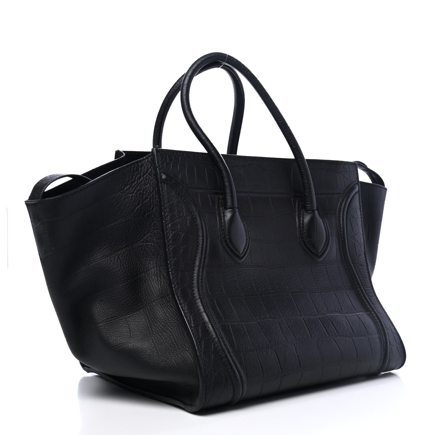 Celine Crocodile Embossed Calfskin Large Phantom Luggage Black 2 of 4