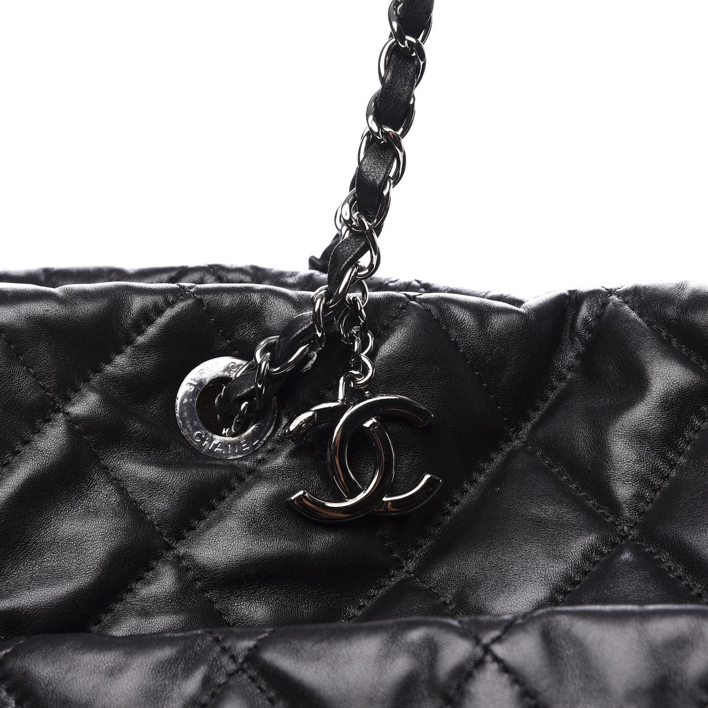 Lambskin Quilted Large Week End on Mars Tote Black