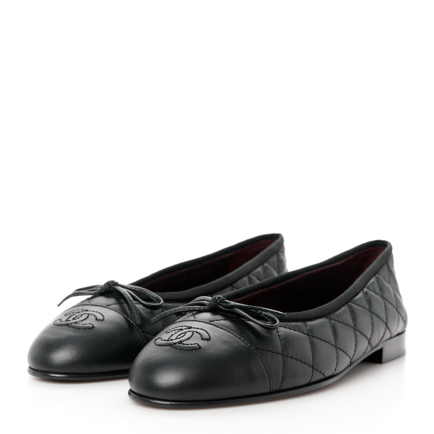 Chanel Aged Calfskin Quilted CC Cap Toe Ballerina Flats 38 Black 3 of 9