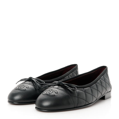 Chanel Aged Calfskin Quilted CC Cap Toe Ballerina Flats 38 Black 3 of 9