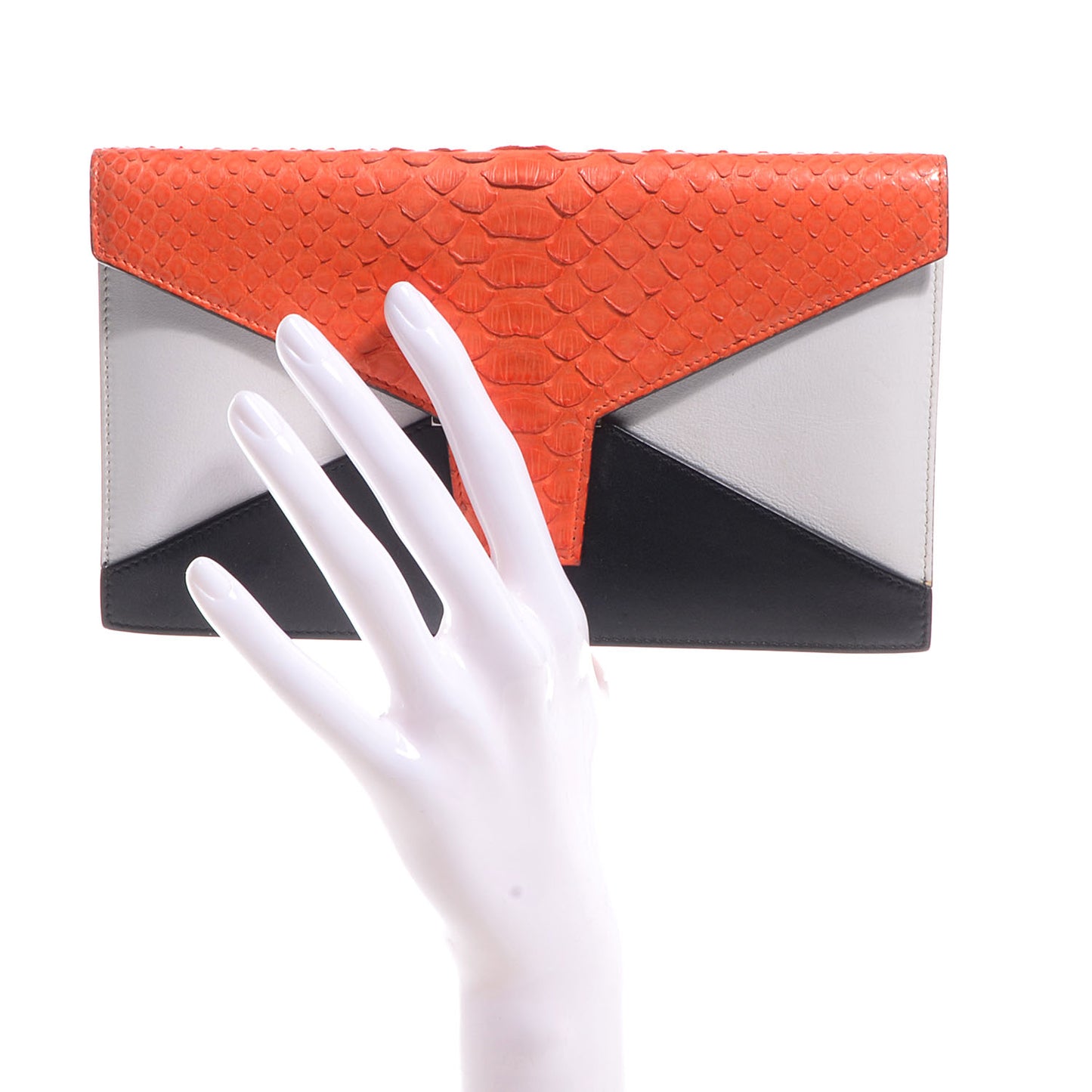 Python Calfskin Diamond Clutch Bright Orange