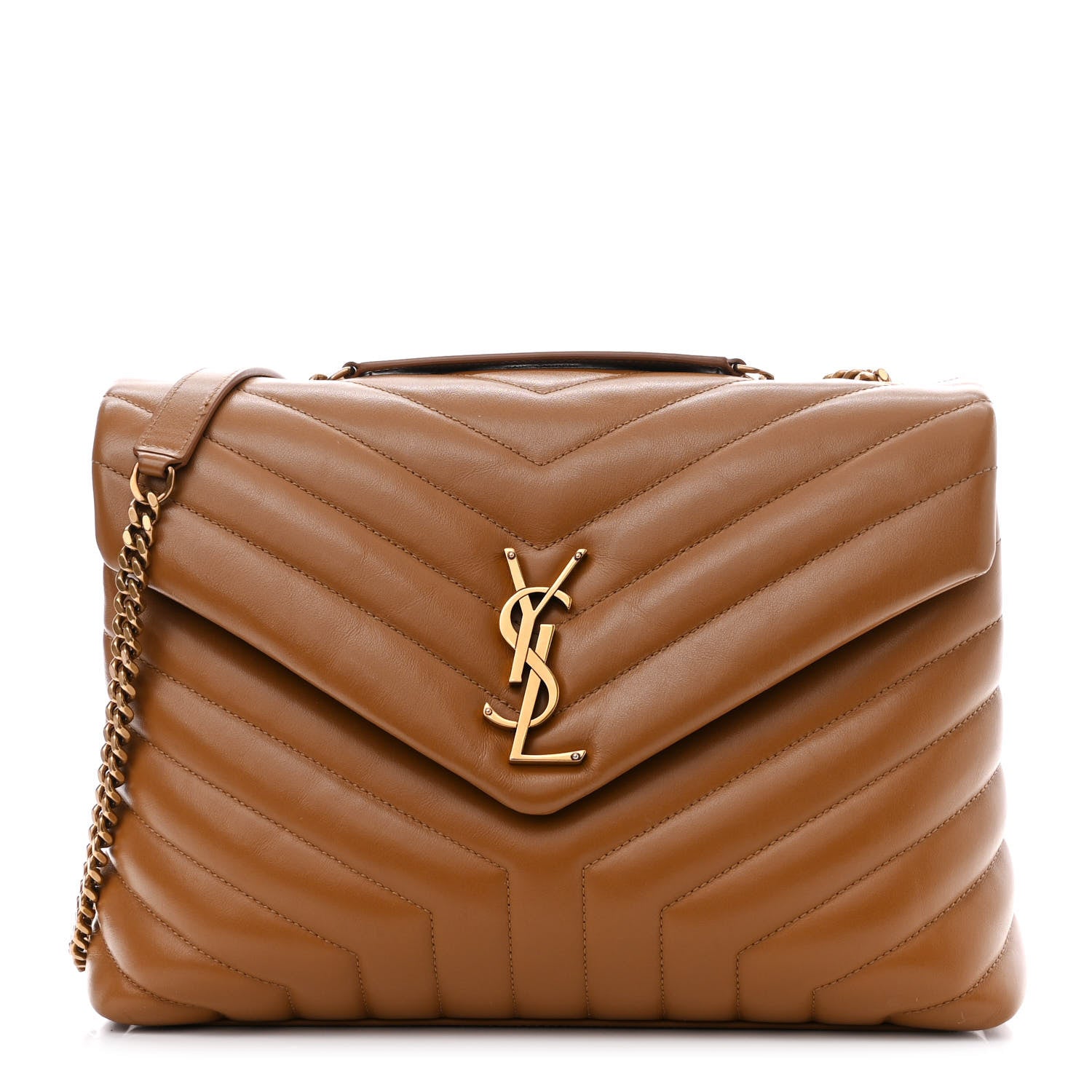 Saint Laurent Calfskin Y Quilted Monogram Medium Loulou Chain Satchel Dark Natural 1 of 13