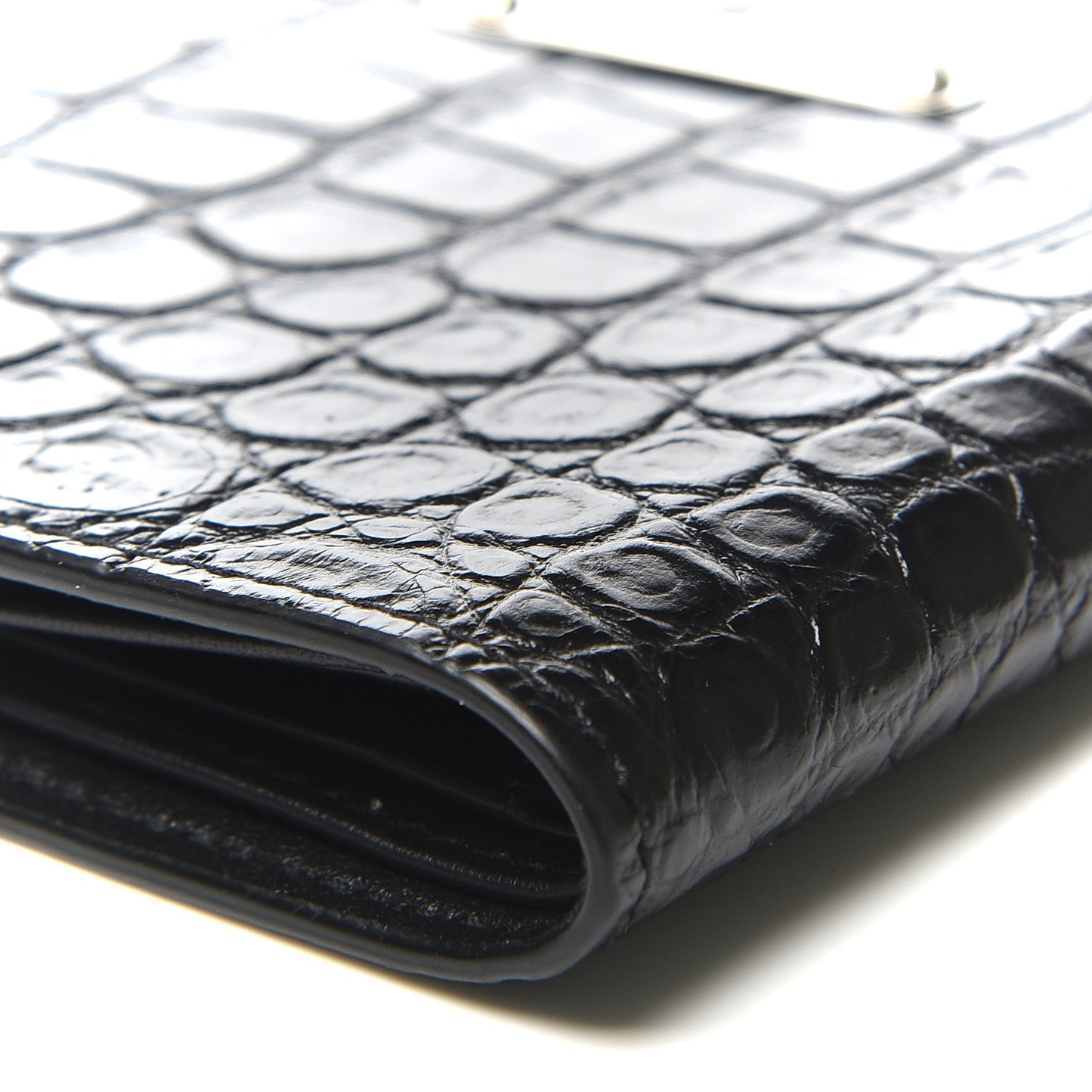 Calfskin Crocodile Embossed East West Wallet Black