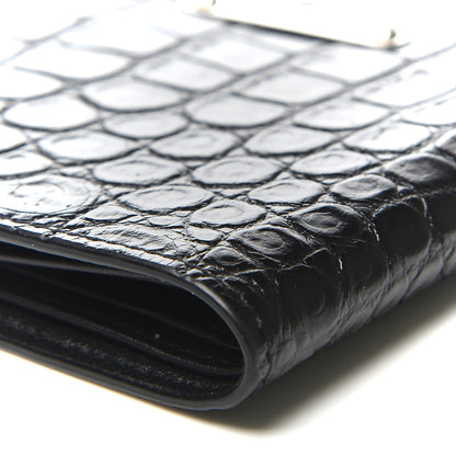 Saint Laurent Calfskin Crocodile Embossed East West Wallet Black 8 of 11