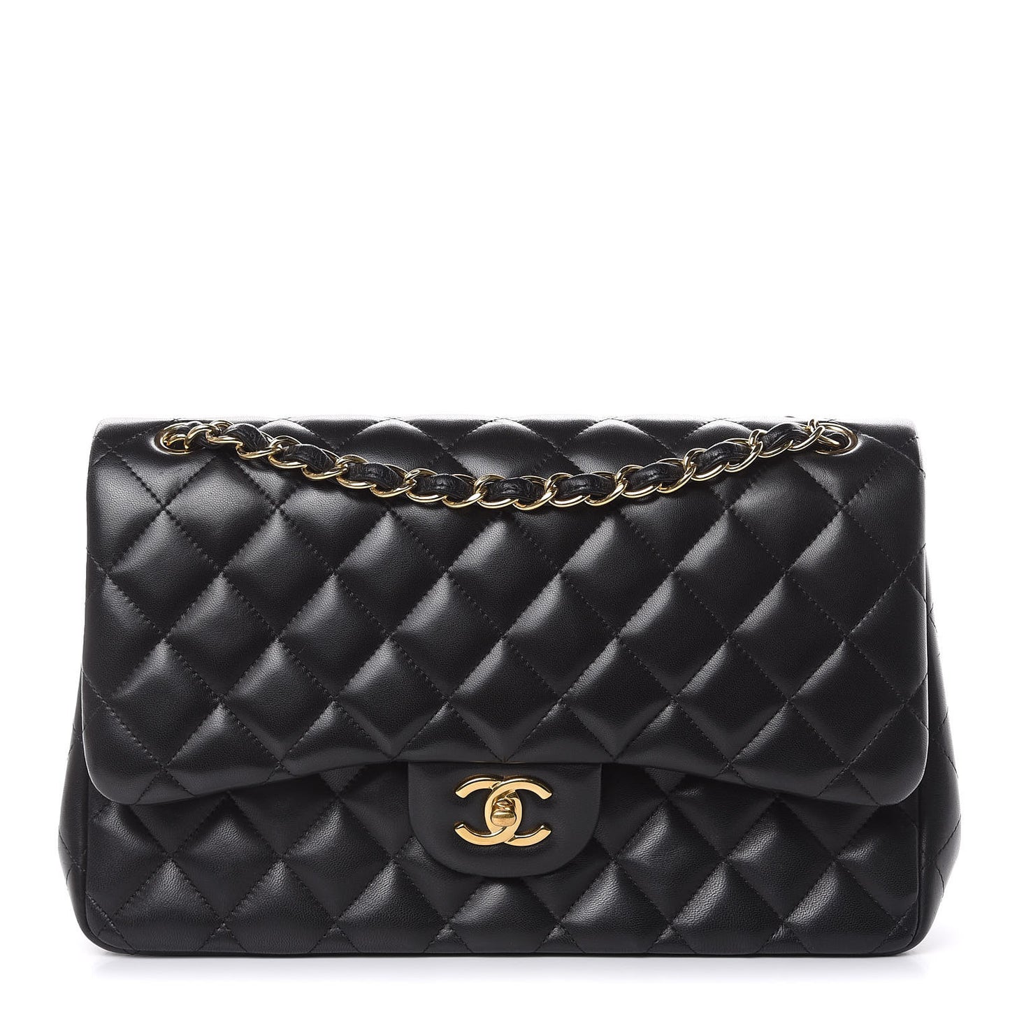 Lambskin Quilted Jumbo Double Flap Black