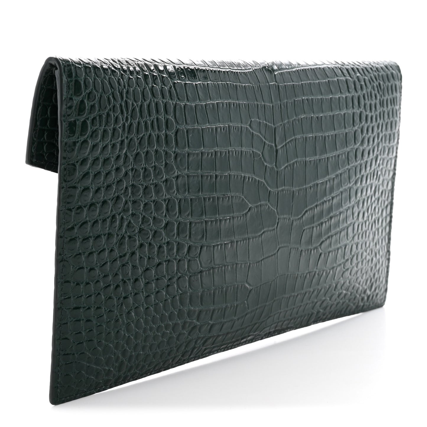 Calfskin Crocodile Embossed Uptown Monogram Clutch Dark Green