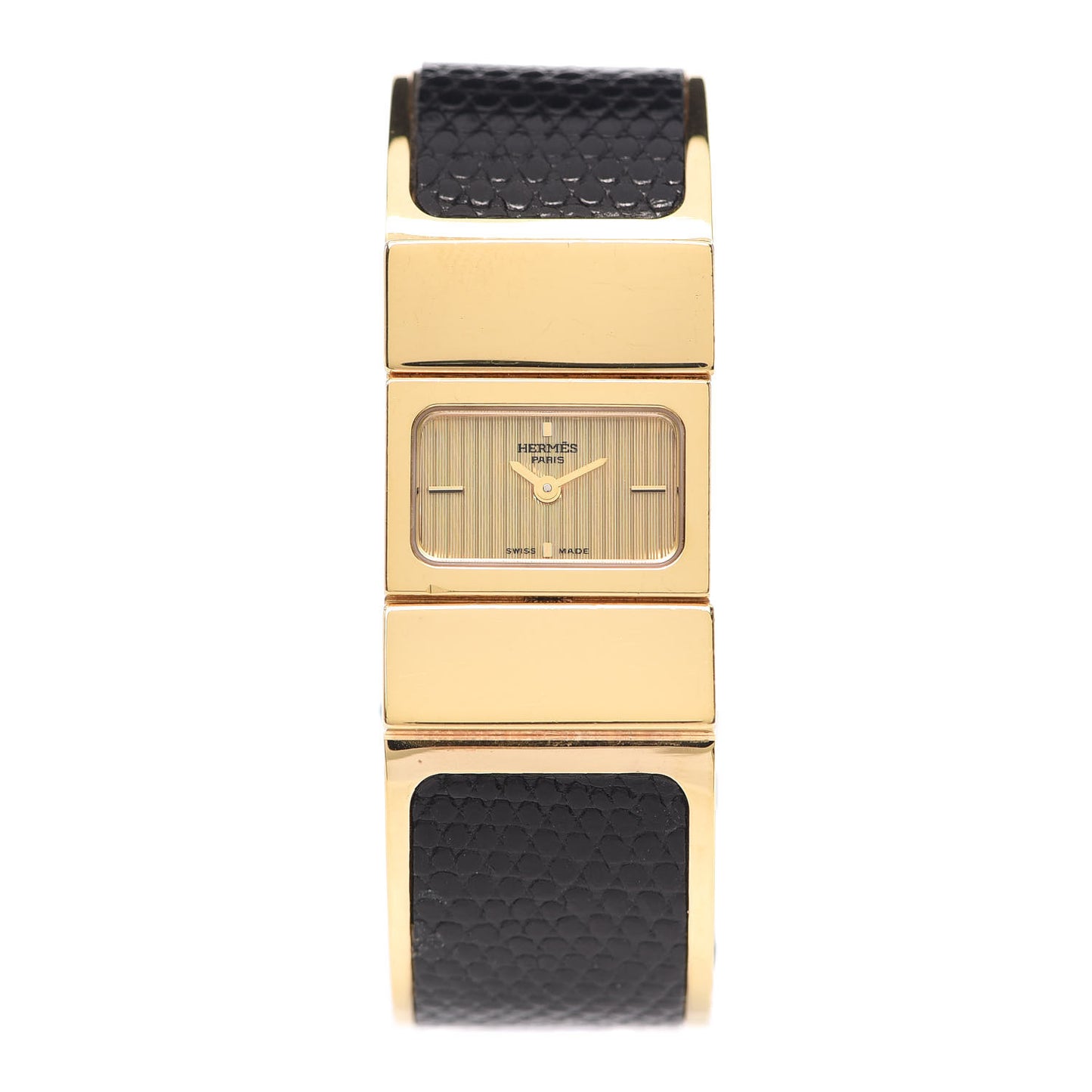Stainless Steel Lizard 19mm Loquet Quartz Watch Noir