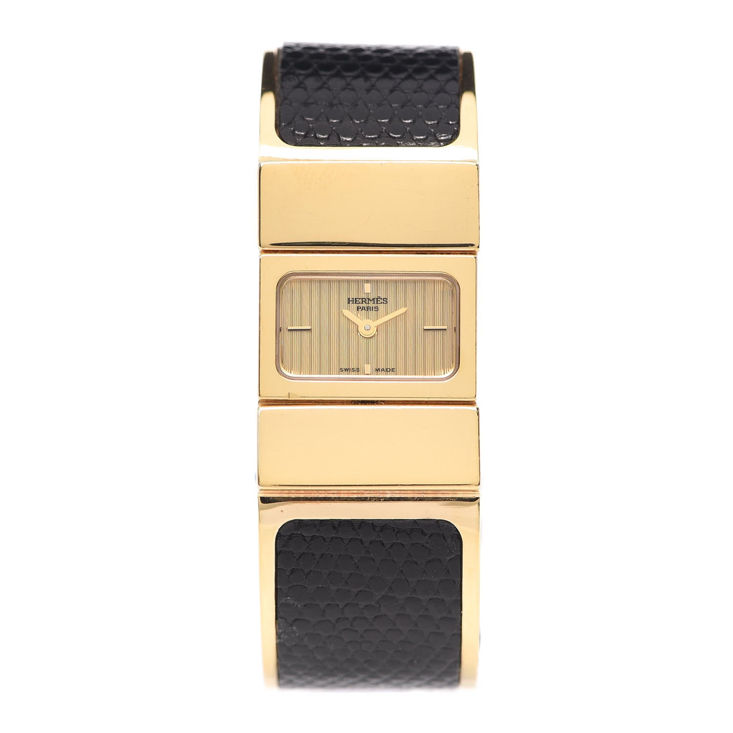Hermes Stainless Steel Lizard 19mm Loquet Quartz Watch Noir 1 of 5