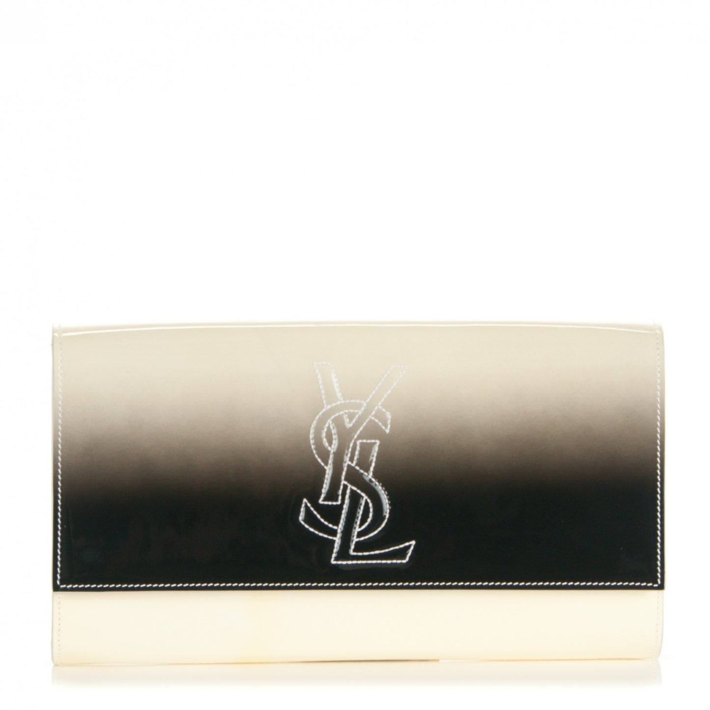 Patent Calfskin Ombre Monogram Large Belle De Jour Clutch Ivory Black