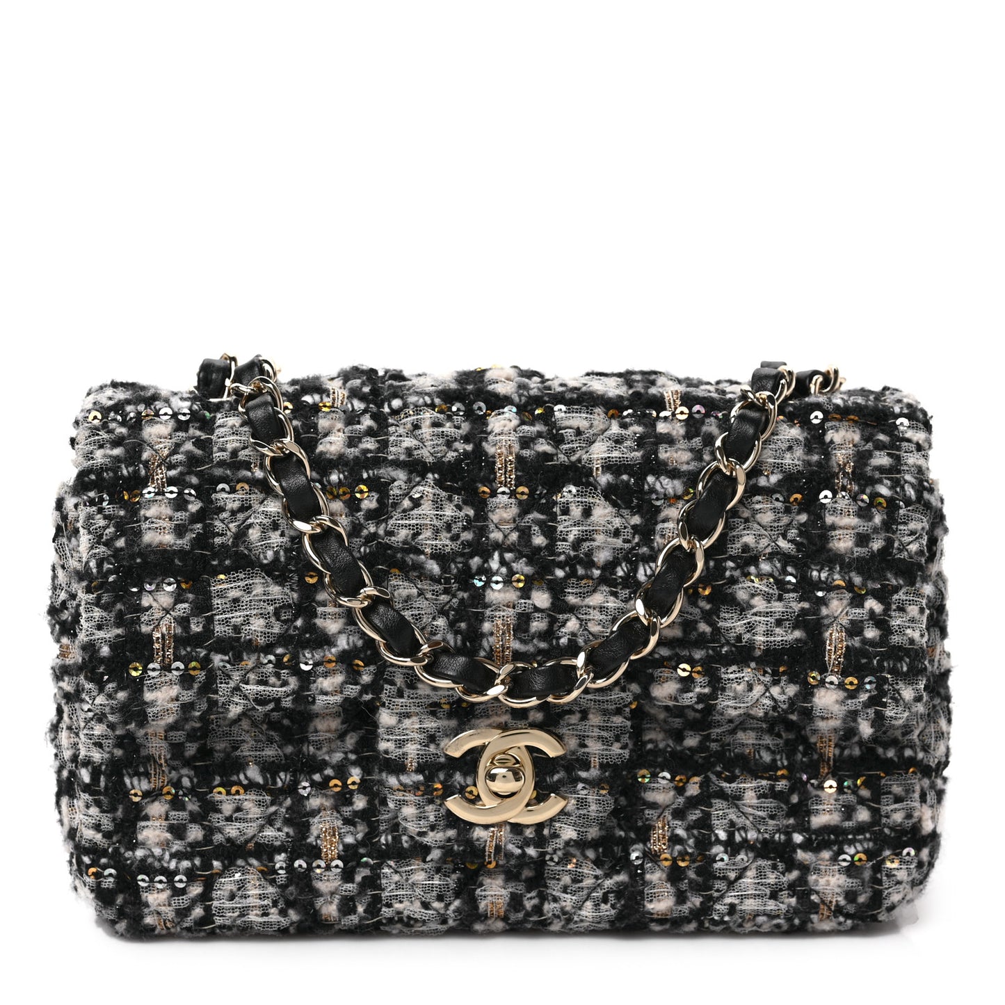 Glittered Tweed Quilted Mini Rectangular Flap Navy Blue