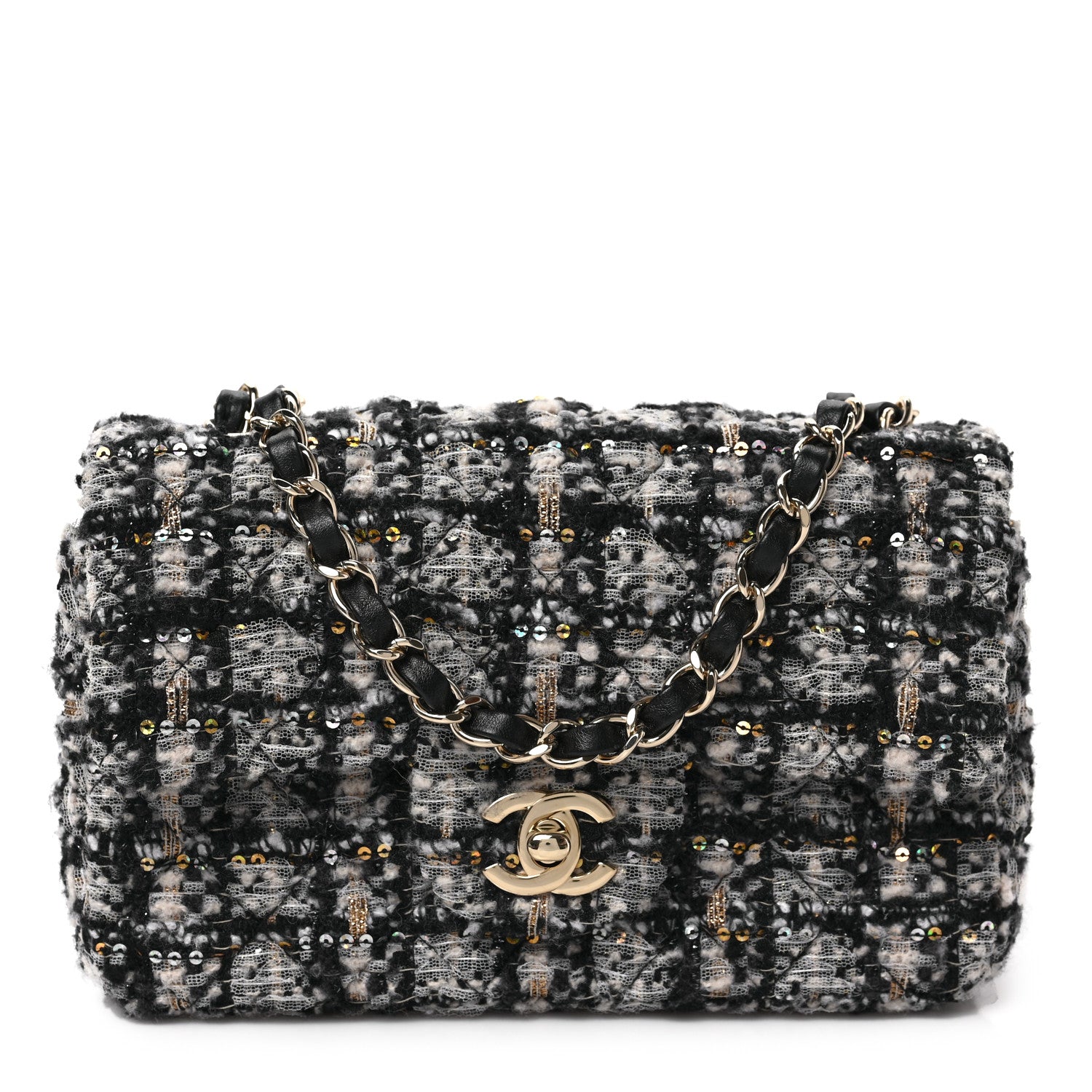 Chanel Glittered Tweed Quilted Mini Rectangular Flap Navy Blue 1 of 9
