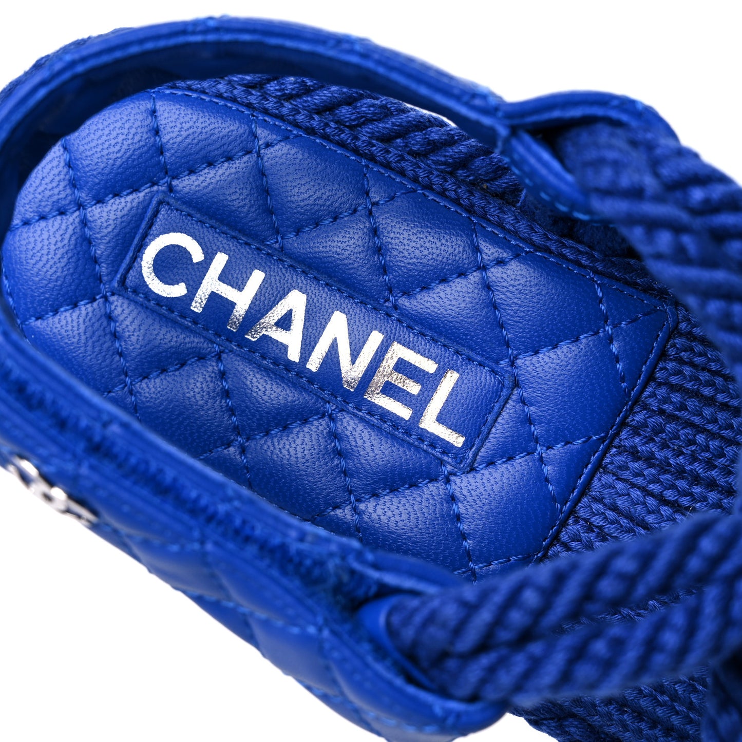 Cord Lambskin Quilted Logo Sandals 40 Blue