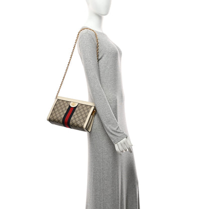 Gucci GG Supreme Monogram Textured Calfskin Web Small Ophidia Chain Shoulder Bag Beige Ebony Mystic White 2 of 11