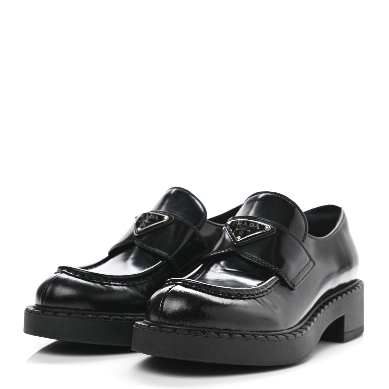 Prada Spazzolato Metal Triangle Logo 50mm Loafers 38 Black 3 of 9