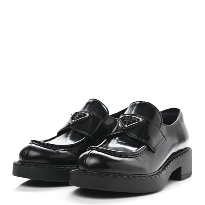 Prada Spazzolato Metal Triangle Logo 50mm Loafers 38 Black 3 of 9