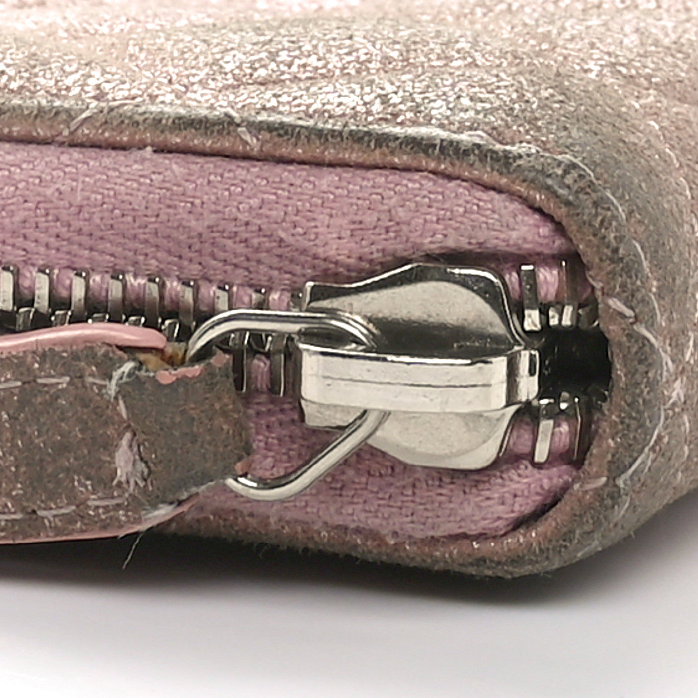 Iridescent Calfskin Quilted Large Gusset Zip Around Wallet Pink